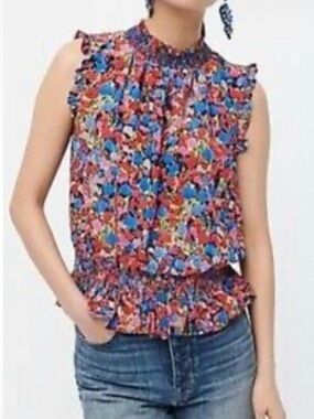 J. CREW | Women’s Watercolor Floral Print Sleeveless Mockneck Blouse Top size 2